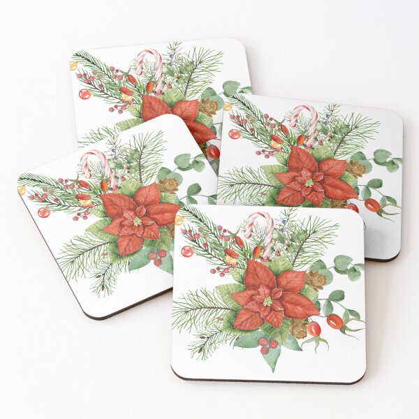 Aperçu de l'œuvre Poinsettia rouge élégant avec fermeté et canne de Noël créée et vendue par Max & Jacob Publishing.