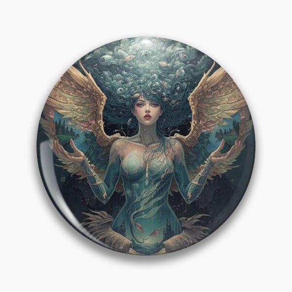 Item preview, Ethereal Aquatic Angel Goddess with Golden Wings and Surreal Fish Eyes Fantasy Art designed and sold by TitanRN.