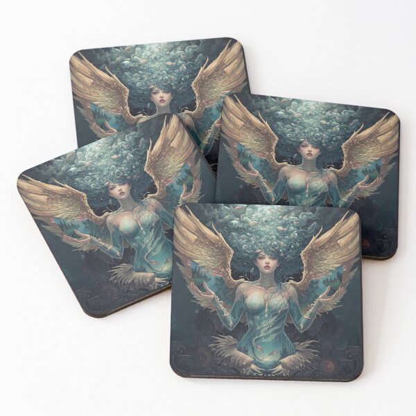 Item preview, Ethereal Aquatic Angel Goddess with Golden Wings and Surreal Fish Eyes Fantasy Art designed and sold by TitanRN.