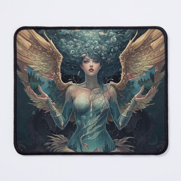 Item preview, Ethereal Aquatic Angel Goddess with Golden Wings and Surreal Fish Eyes Fantasy Art designed and sold by TitanRN.
