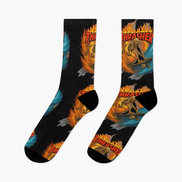 Item preview, Flaming Skeleton Skater – Thrasher Style Skateboard Art designed and sold by Michael van der Hoorn.