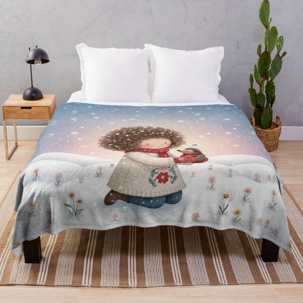 Item preview, Winter Girl & Hedgehog – Whimsical Snowy Friendship Art Print Description designed and sold by Whimsical Hug.