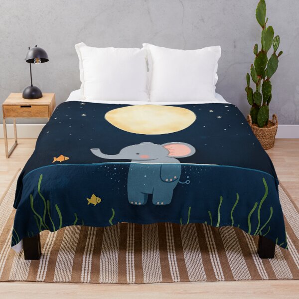 Item preview, Moonlit Elephant Swim – Cute Nighttime Nursery Art Print designed and sold by Whimsical Hug.