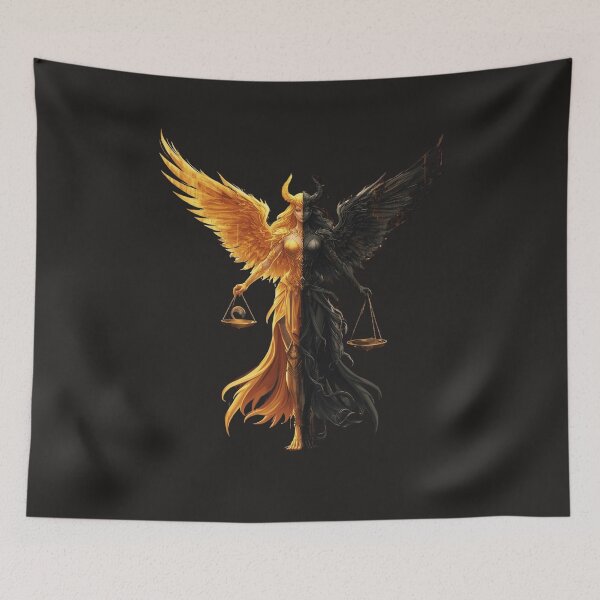 Item preview, Half Angel Half Demon Goddess Holding Scales of Justice - Duality Fantasy Art designed and sold by TitanRN.