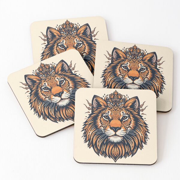 Item preview, Ornate Lion Tiger Portrait: Detailed Feline Head with Mandala Crown, Bold Orange and Black Neo-Traditional Art designed and sold by HimBoo.