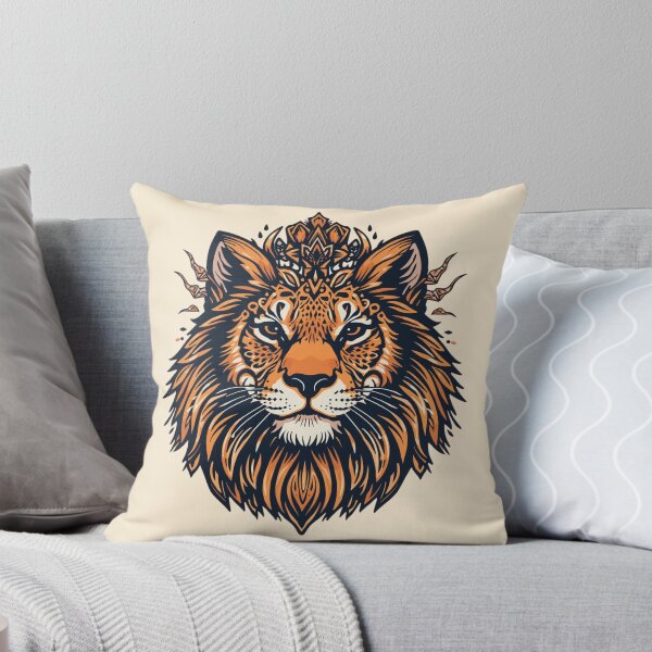 Item preview, Ornate Lion Tiger Portrait: Detailed Feline Head with Mandala Crown, Bold Orange and Black Neo-Traditional Art designed and sold by HimBoo.