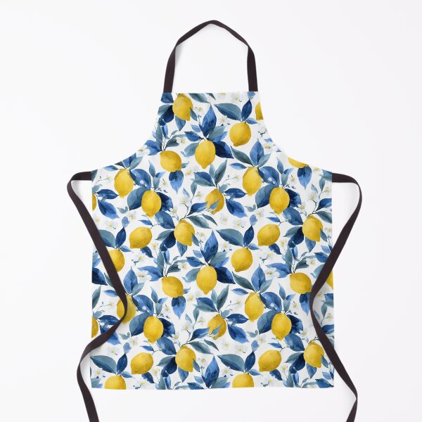 Item preview, Mediterranean Lemon Tile Pattern – Coastal Blue Ceramic Summer Apron designed and sold by Suzy Perez Art.
