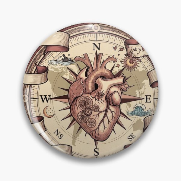 Item preview, Vintage Steampunk Heart Compass | Nautical Anatomical Art Print for Travelers & Adventurers designed and sold by Thaj.