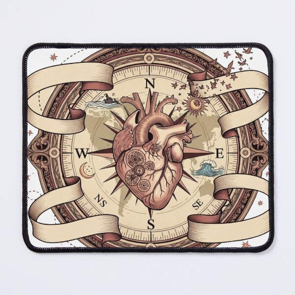 Item preview, Vintage Steampunk Heart Compass | Nautical Anatomical Art Print for Travelers & Adventurers designed and sold by Thaj.