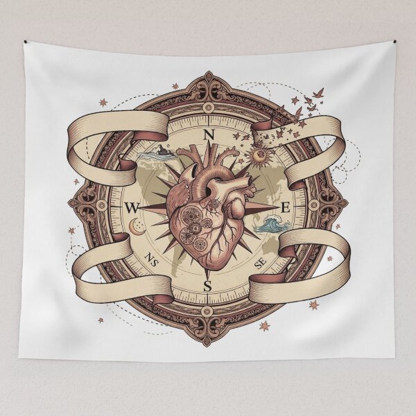 Item preview, Vintage Steampunk Heart Compass | Nautical Anatomical Art Print for Travelers & Adventurers designed and sold by Thaj.