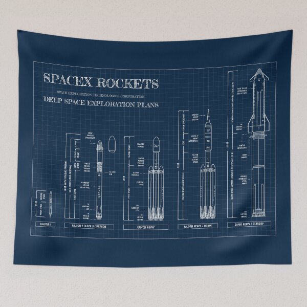 Item preview, SPACEX Rockets (Navy Blueprint) designed and sold by BGALAXY.