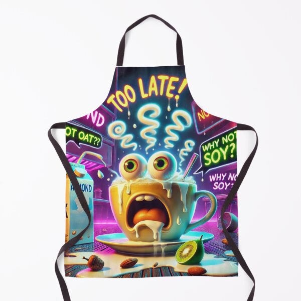 Item preview, Almond Milk Panic – Neon Café Chaos Art designed and sold by ComedyInkFactor.