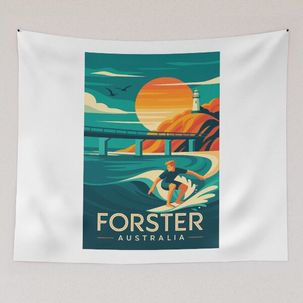 Item preview, Sunset Surfing at Forster Australia with Lighthouse designed and sold by Aryabek.