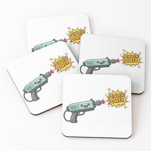 Item preview, Cute Cartoon Laser Gun Shooting "Pew Pew Power" Ray. Adorable Kawaii Style Ray Gun with Happy Face and Comic Speech Bubble. Vector Illustration. designed and sold by Dofitopia.