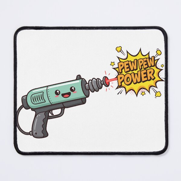 Item preview, Cute Cartoon Laser Gun Shooting "Pew Pew Power" Ray. Adorable Kawaii Style Ray Gun with Happy Face and Comic Speech Bubble. Vector Illustration. designed and sold by Dofitopia.