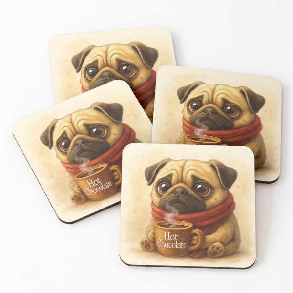 Item preview, Cute Pug with Hot Chocolate – Cozy Winter Dog designed and sold by Darlin8888.