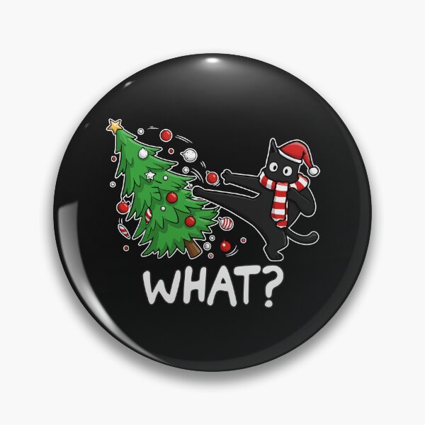 Item preview, Funny Black Cat Pushing Christmas Tree Over Santa Karate Cat What? designed and sold by alenaz.