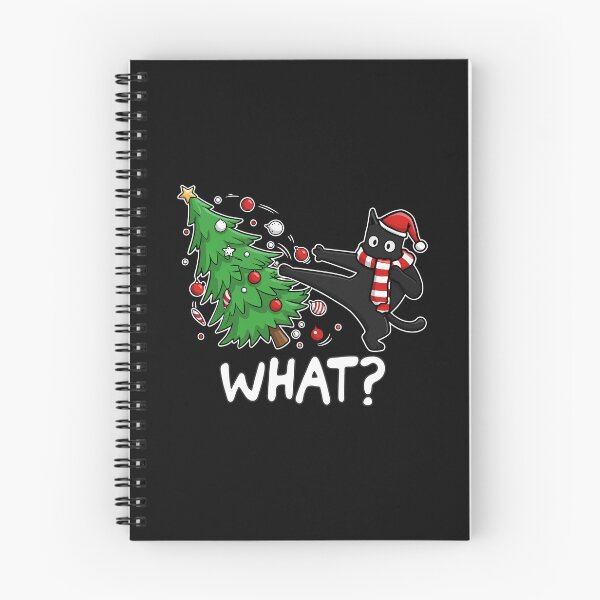 Item preview, Funny Black Cat Pushing Christmas Tree Over Santa Karate Cat What? designed and sold by alenaz.