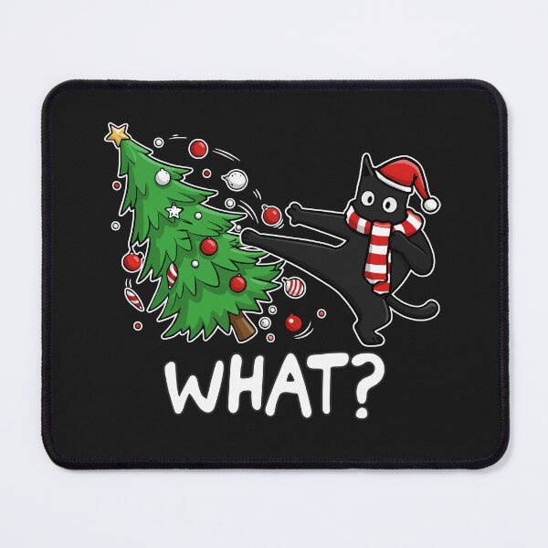 Item preview, Funny Black Cat Pushing Christmas Tree Over Santa Karate Cat What? designed and sold by alenaz.