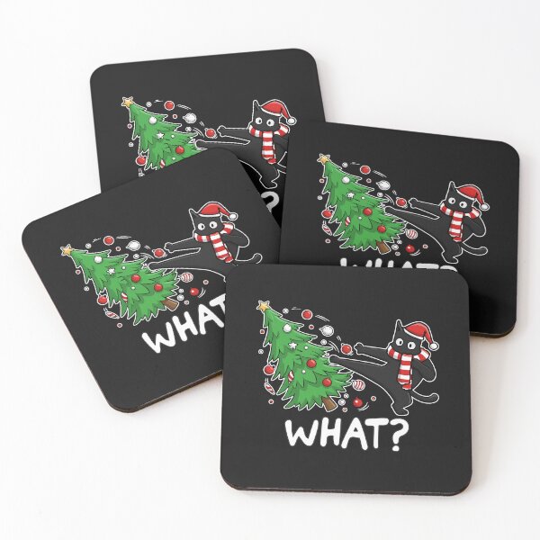Item preview, Funny Black Cat Pushing Christmas Tree Over Santa Karate Cat What? designed and sold by alenaz.