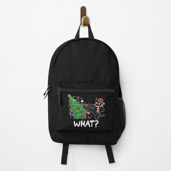 Item preview, Funny Black Cat Pushing Christmas Tree Over Santa Karate Cat What? designed and sold by alenaz.