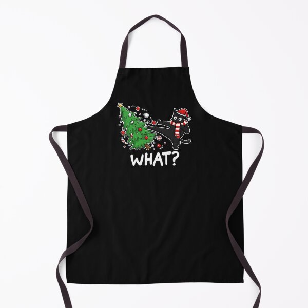 Item preview, Funny Black Cat Pushing Christmas Tree Over Santa Karate Cat What? designed and sold by alenaz.