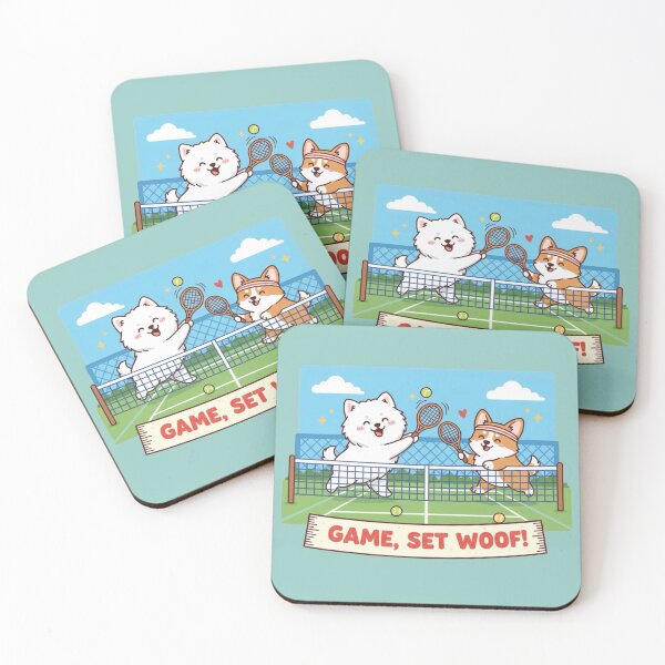 Item preview, Game Set Woof! Cute Corgi & Samoyed Tennis Match Dog Lovers Gift designed and sold by Tidarat-27.