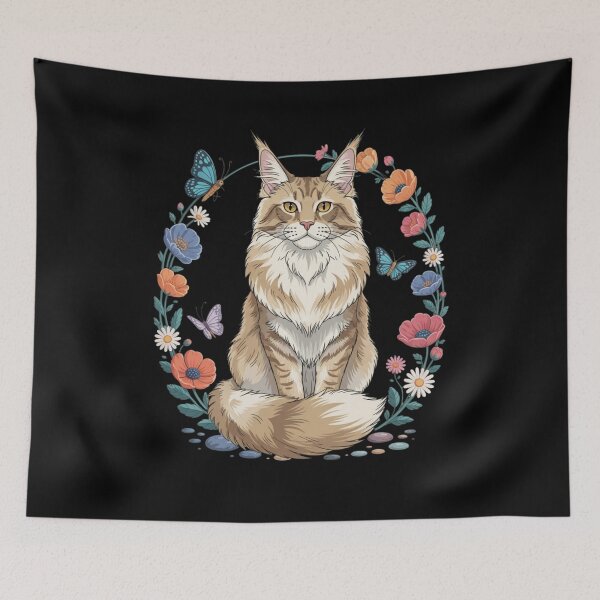 Item preview, Majestic Maine Coon Cat Flowers Butterflies designed and sold by Gogetgiggles.
