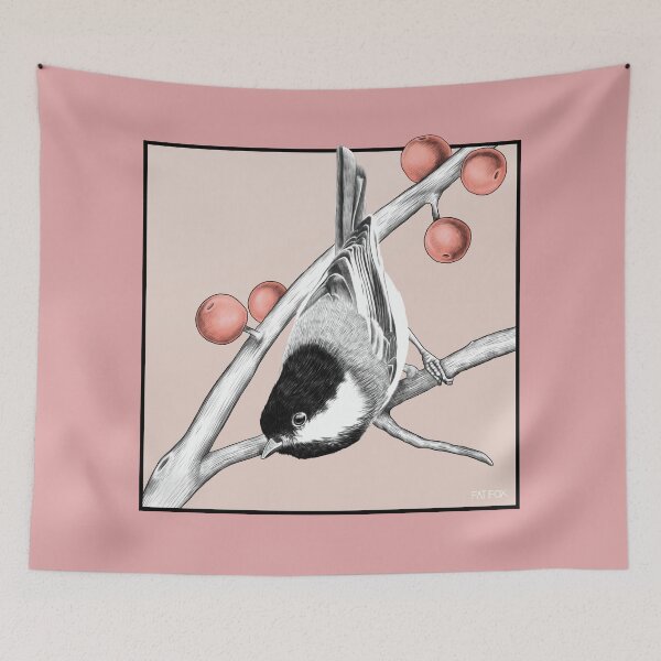 Item preview, Chickadee with Coral Berries (square vergion) designed and sold by FatFoxStudio.