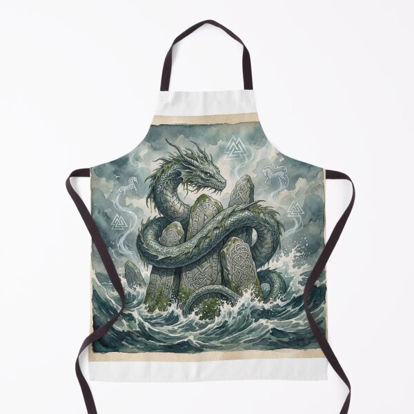 Item preview, Jormungandr wrapped around a Runestone in the great Storme creature of folklore watercolor artwork illustration designed and sold by Vintage Designs +.