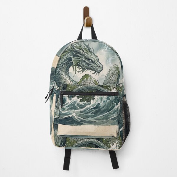 Item preview, Jormungandr wrapped around a Runestone in the great Storme creature of folklore watercolor artwork illustration designed and sold by Vintage Designs +.