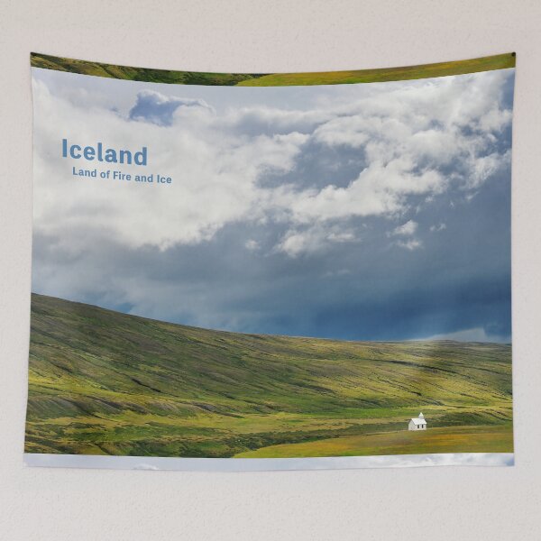 Item preview, Lonely white church in the Icelandic hills, Land of Fire and Ice. Original photography designed and sold by studio838.