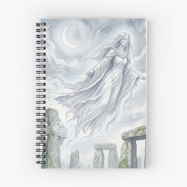 Item preview, Banshee in the Moonlit Circles of the Henge creature of folklore watercolor artwork illustration designed and sold by Vintage Designs +.