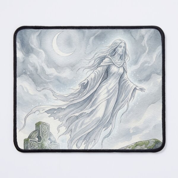 Item preview, Banshee in the Moonlit Circles of the Henge creature of folklore watercolor artwork illustration designed and sold by Vintage Designs +.