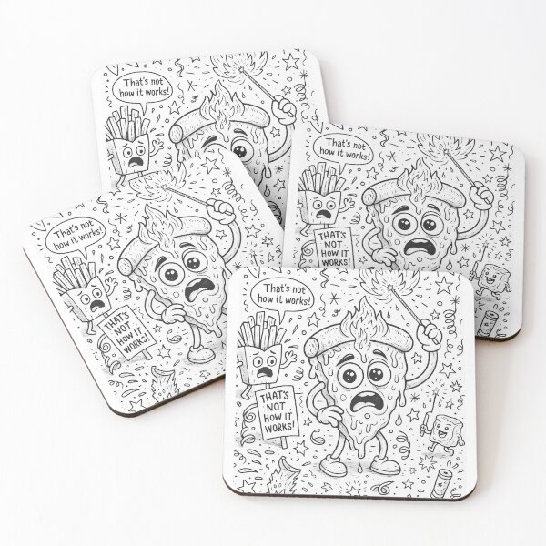 Item preview, Funny Pizza Panic – Cartoon Fireworks Coloring Page designed and sold by ComedyInkFactor.