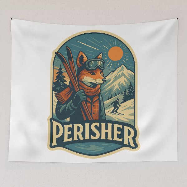 Item preview, Perisher Ski Resort with Alpine Fox Mascot designed and sold by Places On Earth.