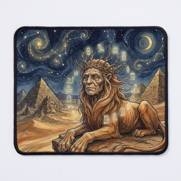 Item preview, Sphinx and Pyramids creature of folklore watercolor artwork illustration designed and sold by Vintage Designs +.