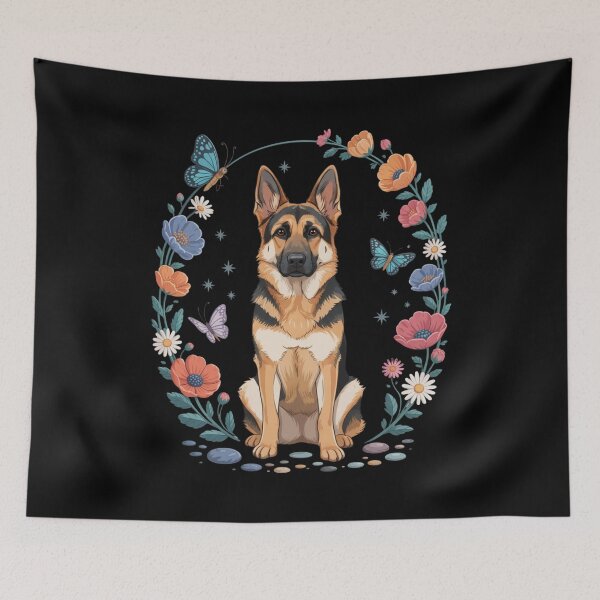 Item preview, German Shepherd Floral Wreath Butterfly Dog Lover designed and sold by Gogetgiggles.