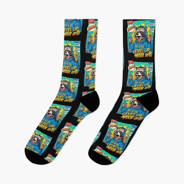 Item preview, Comic Book Style Gamer Raccoon Level Up designed and sold by SholoStudio.