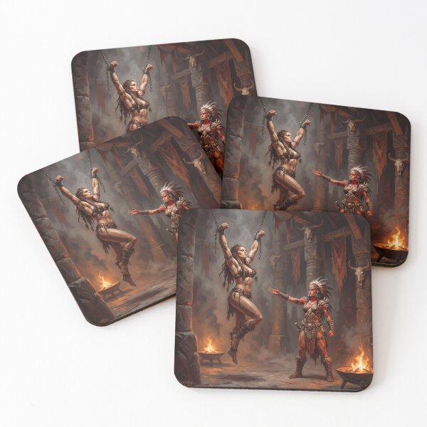 Item preview, Shaman Interrogation of a Barbarian warrior woman in Defiance illustration fantasy art style designed and sold by Vintage Designs +.