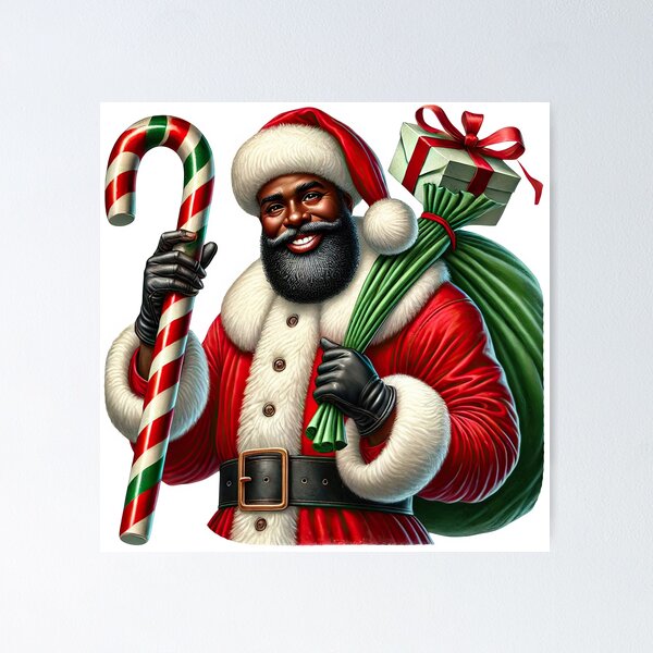 Item preview, Black Santa With Candy Cane – African American Christmas Art designed and sold by Lulunza.
