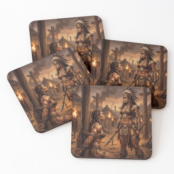 Item preview, Shaman Interrogation of a Barbarian warrior woman in Defiance illustration fantasy art style designed and sold by Vintage Designs +.