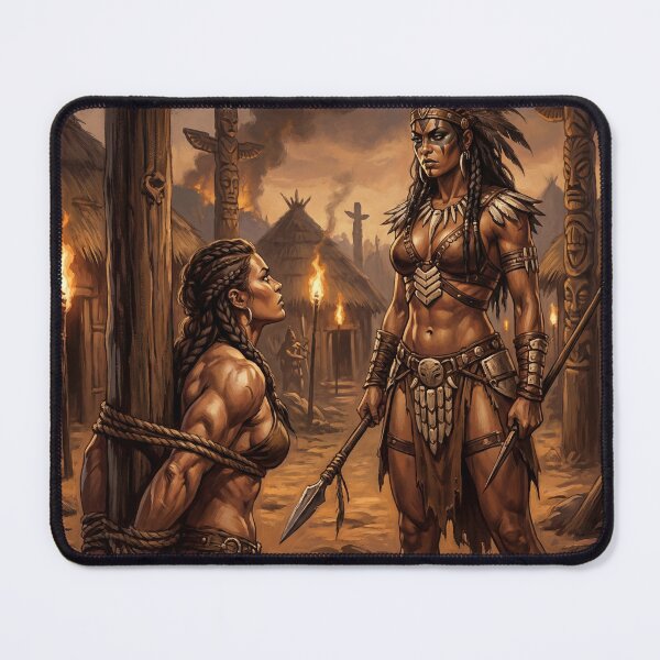 Item preview, Shaman Interrogation of a Barbarian warrior woman in Defiance illustration fantasy art style designed and sold by Vintage Designs +.