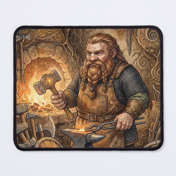 Item preview, Dwarf Craftsman at his Forge fantasy art creature race designed and sold by Vintage Designs +.