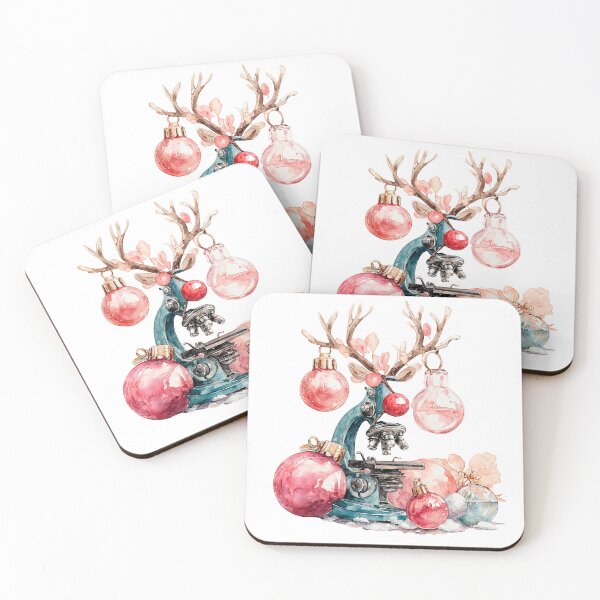 Item preview, Microscope with Antlers and Christmas Ornaments - Festive Science Art designed and sold by Anastasiia Yurevych.