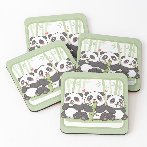 Item preview, Panda Party! Cute Trio of Pandas Eating Bamboo Chibi Kawaii Design designed and sold by Tidarat-27.