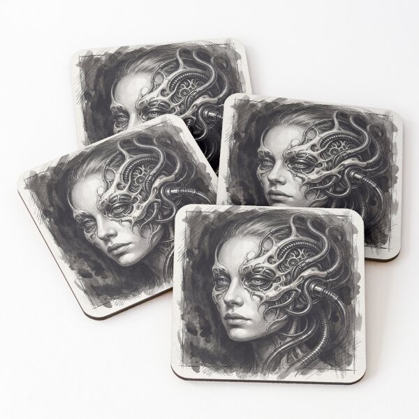 Item preview, Scifi Biomechanical portrait of a beautiful woman pinup art designed and sold by Vintage Designs +.