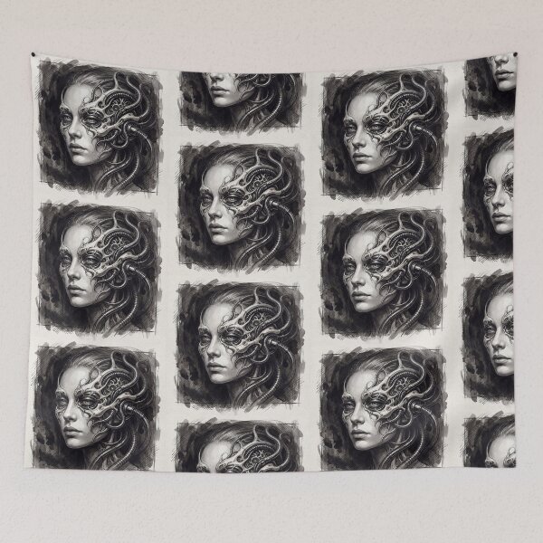Item preview, Scifi Biomechanical portrait of a beautiful woman pinup art designed and sold by Vintage Designs +.