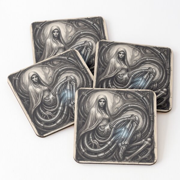 Item preview, Scifi Biomechanical portrait of a beautiful woman pinup art designed and sold by Vintage Designs +.