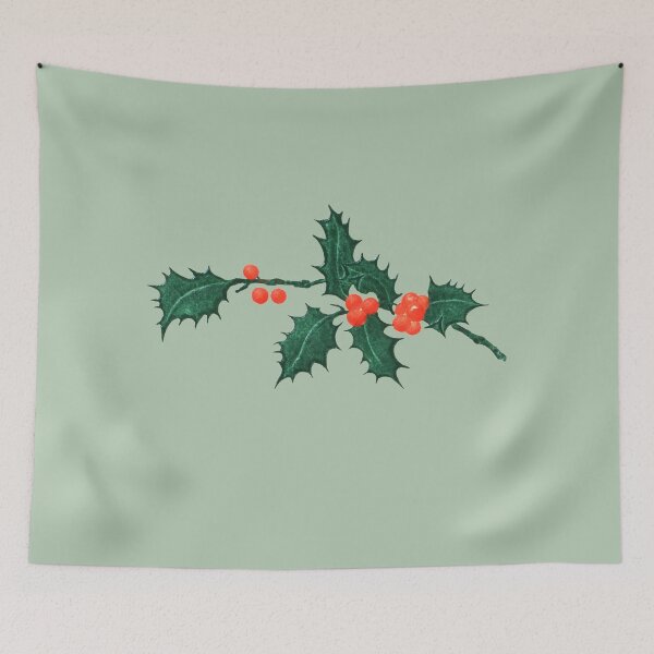 Item preview, Vintage Christmas Holly Branch With Red Berries – Classic Holiday Botanical Art designed and sold by AzizamWorks.